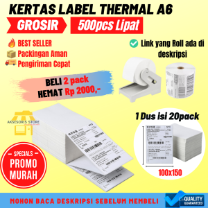 GROSIR KERTAS THERMAL 100X150 500 A6 / LABEL THERMAL STICKER BARCODE