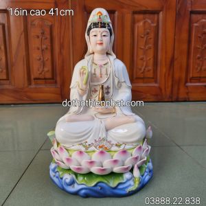 Tượng Quan Âm sứ màu trắng 16in cao 41cm mẫu mới (cao cấp)