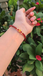 Q212 Vòng hạt Garnet Ngọc Hồng Lựu 4li mix charm sen v24k bi v10k Hỏa và Thổ - Phong Thuỷ TUDO P