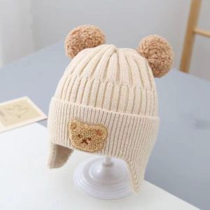 ICYSTORE70IC0 Gấu hoạt hình Mũ Beanie cho bé Bảo vệ tai Mềm Mũ đan móc Dễ thương Ấm áp mùa đông Mũ Dệt trẻ em Trẻ biết đi bé trai bé gái