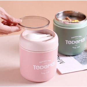 Bình Ủ Cháo TEDEMEI 530mi Gấu Inox 304 Kèm túi đựng Muỗng An Toàn Tiện Lợi