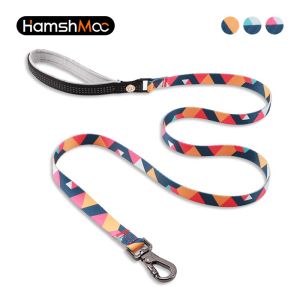 HamshMoc Soft Padded Nylon Dog Leash with Heavy Duty Carabiner Floral Pattern Pet Lead Reflective Handle Leash for Small Medium Large Dogs