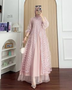 COD Keyla Dress Ceruty Mutiara Brokat Gamis Dewasa Terbaru 2025 Viral Dres Wanita Kondangan Kekinian