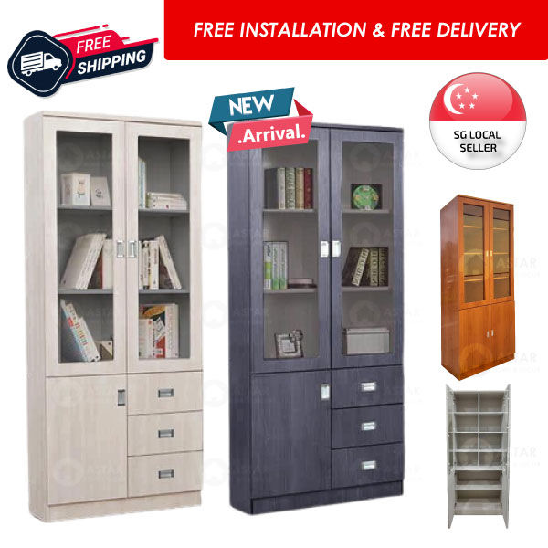 ASTAR 2 Door Display Bookcase Storage shelves and Drawers Glass