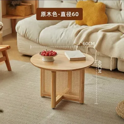 Solid Wood Log Wind Round Tea Table Living Room Household Balcony Antique Rattan Short Tea Table