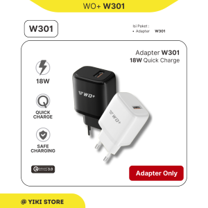 Adapter Charger 18W + Kabel Data WO+ W301 Quick Charge Fast Charging Micro Type C