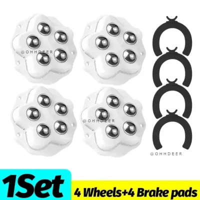OHHDEER 4Pcs Self Adhesive Caster Wheels Mini 360° Rotation Furniture Wheels with Brake Pads Universal Sticky Pulley