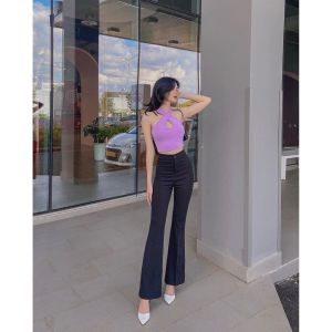 Quần ống loe nữ cạp cao dáng dài quần legging nữ kiểu ôm ống loe công sở đi học