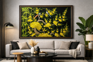 [RẺ HƠN HOÀN TIỀN]Tranh sơn mài - HOA MAI - Size 128x200 cm hàng xuất khẩu