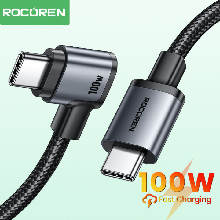 Rocoren 60W 100W PD Type C Charger Cord 90 Degree Elbow Gaming Type C ...