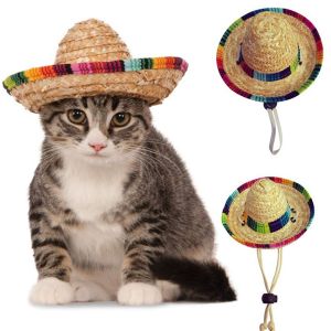 NANRUO Dễ thương Có thể điều chỉnh Rơm Dệt Hat trời Trang phục Cho Chó Và Mèo Pet Nguồn Cung Cấp Pet Hat Dog Mũ Con Chó Mũ