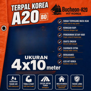 Terpal Korea A20 BO ukuran 4x10 meter tebal kuat tahan air cocok untuk tenda dan kebutuhan harian.