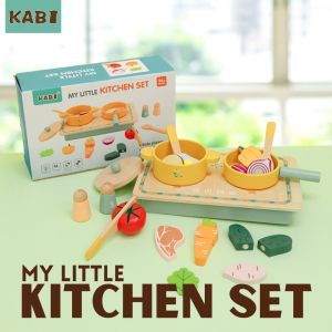 BYJ KABI My Little Kitchen Set Wooden Pretend Mini Cooking Playset Little Chef