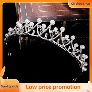 ✨QK shop✨ 2023 New Women Girls Silver Color Crown Headwear Korean Crystal Tiara Fashion Birthday Dress Rhinestone Crown Hair Accessories