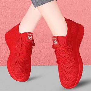WomenS Sports Casual Shoes With Mesh Non-Slip Soft Sole Red Square Dance Shoes Mom Shoes Mesh Shoes For Middle-Aged And Elderly
