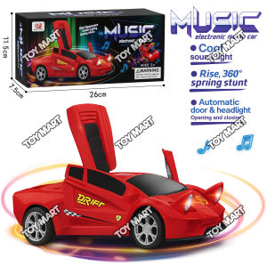 360° Spinning Music Drift Car with Music & Lights Automatic Opening Doors Toy Car Flashing Disco Light Ball