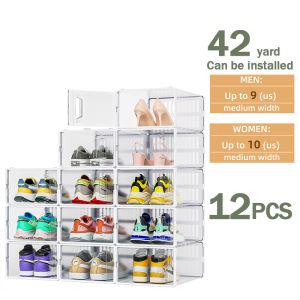 LUXU  12PCS Shoe Box Stackable Shoe Box Transparent Shoe Storage Box Foldable Drawer Case