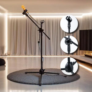 Tiang mic tinggi Stand Mic Lantai Boom Floor Mic Stand 2 mic holder - Premium Quality