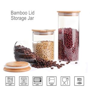 Cookie Jar Glass Kitchen Canisters with Airtight Bamboo Lid Glass Storage Jars for Kitchen