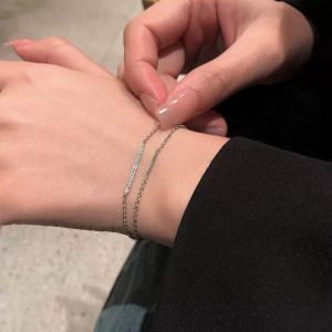 WININ Double Layer Zircon Chain Bracelet Fine Silver Color Silver Bracelet Korean Fashion Lightweight Jewelry Accessories Women