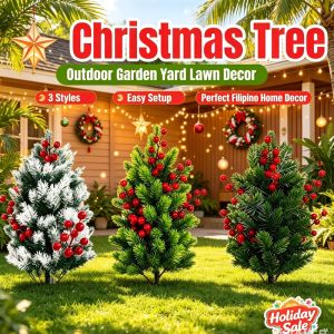 Artificial Christmas Tree with Red Berries Outdoor Yard Patio Landscape Decor Ornaments