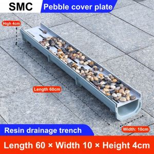 Stainless Steel U Shape Linear Drain with Pebble Cover for Outdoor Patio and Yard