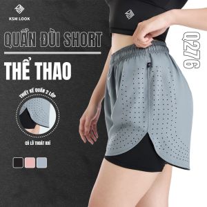 Quần Đùi Short Thể Thao Ngắn 2 Lớp Tập Gym Yoga Nữ KSM Look Có Lỗ Thoát Khí Vải Mỏng Nhẹ Mau Khô Dùng Chạy Bơi Q276