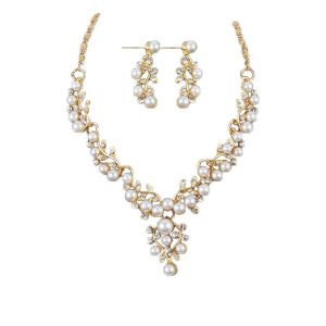 HENLI African Fashion Gifts Crystal Flower Simulated Necklace Women Imitation Pearl Bridal Wedding Jewelry Sets Silver Plated