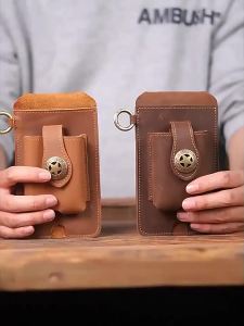 100 Leather Waist Cellphone Bag For Men Vintage Small Outdoor Loop Belt Phone Holster Pouch Holder With Case