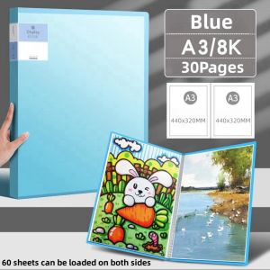 A3/8K Clear Book File Folder Organizer Binder with Clear Sleeves Long Paper Storage Document Display Book for School Office 30/60 Pockets