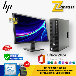 WORK STATION PC-HP PRO DESK 600G2-CORE I5-6TH GEN-16GB DDR4 RAM - 512GB SSD - 20 / 22 / 24 INCHES SCREEN-W10-FULL SET PC
