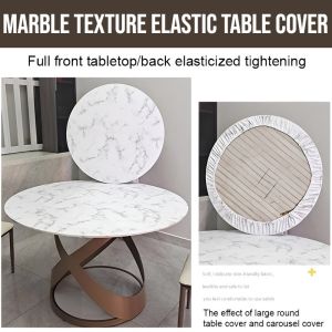 Marble Texture Round Dustproof Waterproof Elastic Table Cover Table Cloth Waterproof Heat And Oil Resistant Non-Disposable Round Table Mat