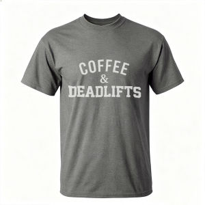 [Local Stock] HBESTY  Vintage Arch Text Print T Shirt Men Coffee & Deadlifts Funny Gym Slogan Minimal Fashion All Match Street Tops
