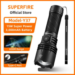 Ultra Bright 15W LED Flashlight 950 Lumens Long Beam Torch 650 Meters Type C Rechargeable Battery Powered Zoomable Tactical Flashlights For Night Fishing And Camping