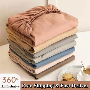 Soft Cotton Fitted Bed Sheet with Elastic Band Solid Color Mattress Cover for Single Double King Queen Bed 140/150/160/180/2002026