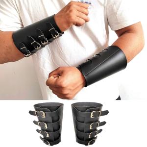 Vintage Middle Ages Wristband Wide Bracer Buckle Up Arm Armor Cuff Gauntlet PU Wrist Protector for ComicCon Photoshoots