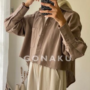 Baju Atasan Wanita Korea Crop Lengan Panjang Kekinian Terbaru 2022 Kemeja Linen Korean Style Viral