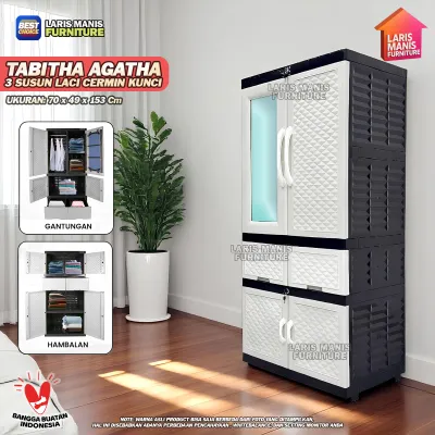 Lemari Plastik Jumbo Lemari Pakaian Tabitha Agata Lemari Minimalis Cabinet dengan Cermin