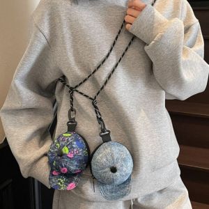 NPIQL Denim Túi đeo chéo mũ bóng chày Harajuku Túi đựng tai nghe Ví mũ mini Thời trang Phong cách Hàn Quốc Túi đựng tiền xu bằng canvas