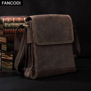 FANCODI New Fashion Genuine Leather Men Shoulder Bag Crazy Horse Leather Mens Messenger Bags for 10.5" iPad Casual Leather Men Crossbody Bags M168
