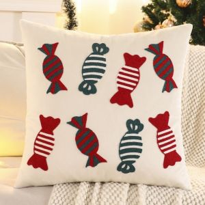FOUNDTWO Soft Christmas Tree Pillow Cover Square Candy Pattern Xmas Cushion Cases Decorative Pillowslip Cozy Christmas Pillow Cover Christmas Decoration