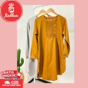 Tunik Atasan Polos Katun Terbaru Kekinian Wanita Lengan Panjang Bahan Adem Trend Kancing & Zipper Depan Motif Polos Nyaman Formal Semi Formal 2 - XELLEA