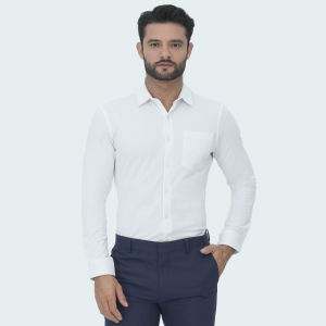 Johnwin - Kemeja Formal Milan - Kemeja Pria - Model Basic - Katun Knitting - Lengan Panjang - Slim Fit - Putih - FWS.639.S008.04.C-L/S - Free Keychain