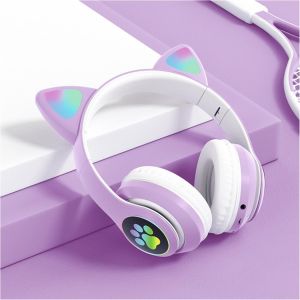 Headphone Bluetooth Headset Model Telinga Kucing Bando Wireless LED Super Bass