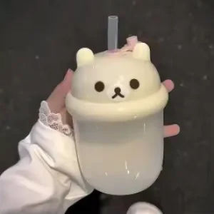kawaii Rilakkuma plastic straw cup cutewater cup student DIY sticker large capacity plastic milk cup tons ton cup gift