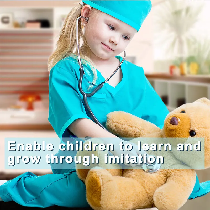 Doctor Costume for Kids Girl Boy Surgeon Uniform Nurse Career Suit Cosplay  Hallowen Role Play with Stethoscope 3-12Years Old Boys Girls Doctor Costume 