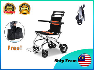 [Ready Stock] Lightweight Foldable Transit Wheelchair With Folding Armrest And Brakes Kerusi Roda Pushchair