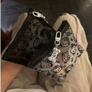 Túi Lưới Hello Kitty Mini Trong Suốt 14x12cm – Túi Đựng Mỹ Phẩm Phụ Kiện Có Móc Treo Dễ Thương