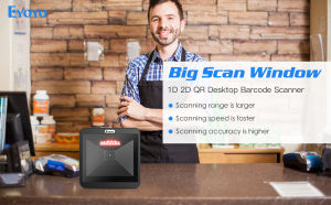 Eyoyo 2D Desktop Barcode Scanner Omnidirectional Hands-Free Wired USB Big Barcode Reader 1D QR Screen Barcodes Scanning Automatic Sensing Platform Scanner for Supermarket Library Retail Store