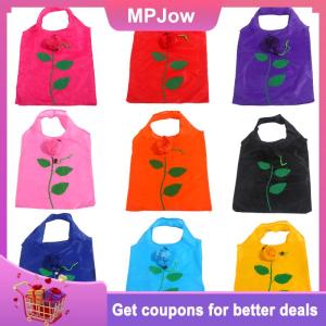 【MPJow】 Rose Flower Foldable Shopping Bag Portable Large Capacity Folding Tote Bag Lightweight Durable Travel Handbag Storage Pouch